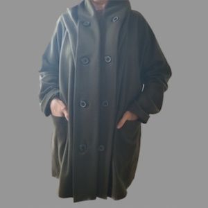 Y's Yohji Yamamoto Double Breasted Hooded Wool Coat, Military Green.